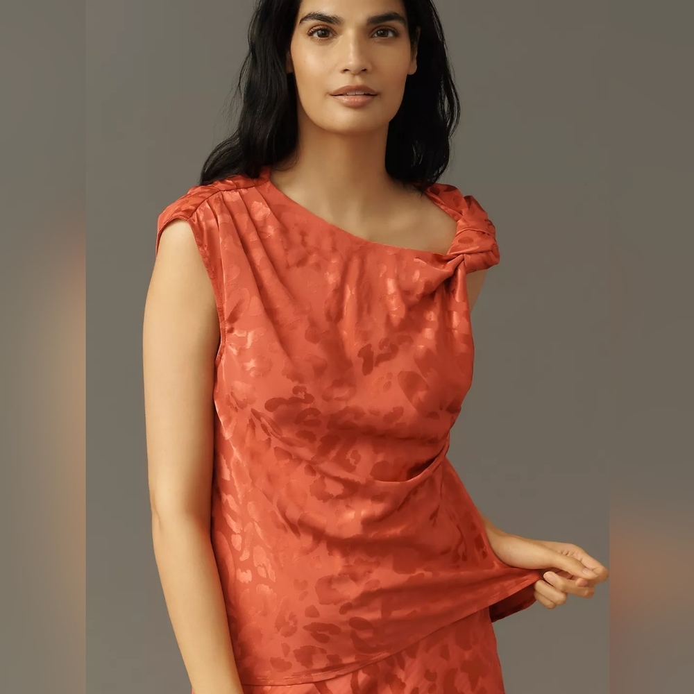 Farm Rio x Anthropologie Printed Asymmetric Tank Red Orange